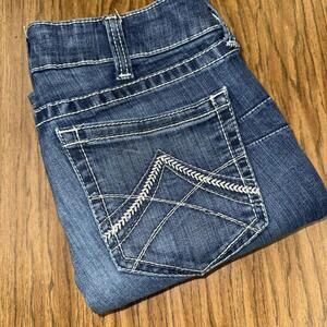 Ariat Real Embroidered Blue Denim Whiskered Western Cowgirl Jeans Women's 30R
